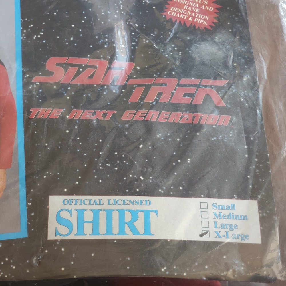 VTG Star Trek TNG Captain Picard Red Costume Shirt XL Rubies 15202 NIP 1993 - Picture 3 of 6